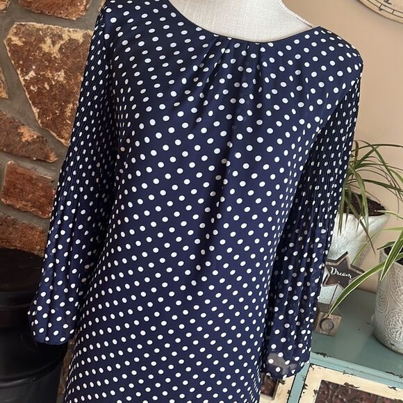 Robert Louis Navy and White Polka Dot Bell Sleeve Dress Size Small - Picture 11 of 11